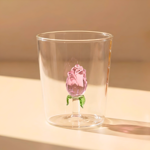 Jogo de 4 Copos Borossilicato 350ml 3D Rosa Suspensa