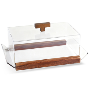 Bandeja Retangular com Tampa Acrílico e Madeira 31cm Clean Wood