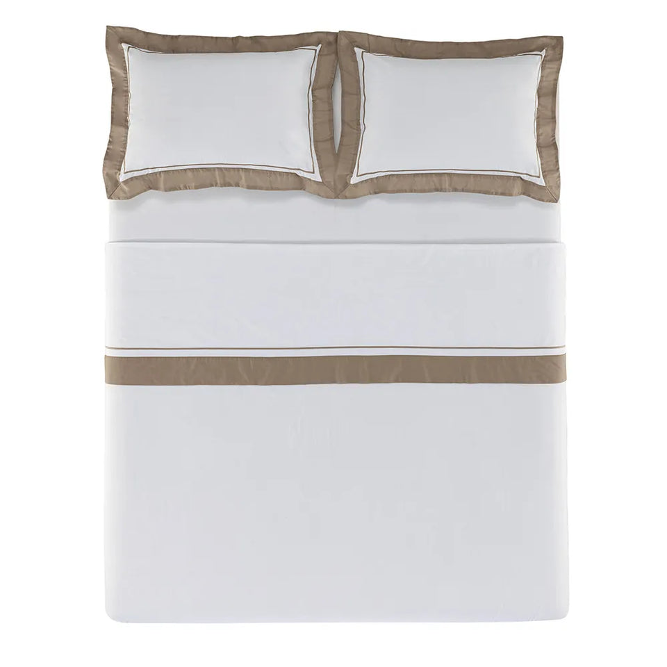 Jogo de Cama King Fiesole 4 Pçs 200 Fios 100% Algodão Branco / Marrone Trussardi