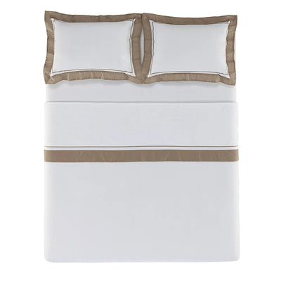 Jogo de Cama Fiesole 4 Pçs 200 Fios 100% Algodão Branco / Marrone Trussardi