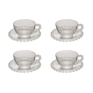 Conjunto 4 Xícaras Chá Cristal  de Chumbo com Pires Daisy 170ml Wolff