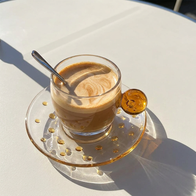 Jogo de 6 Xícaras de Café Esfera Vidro Âmbar Linha Sintonia 90ml