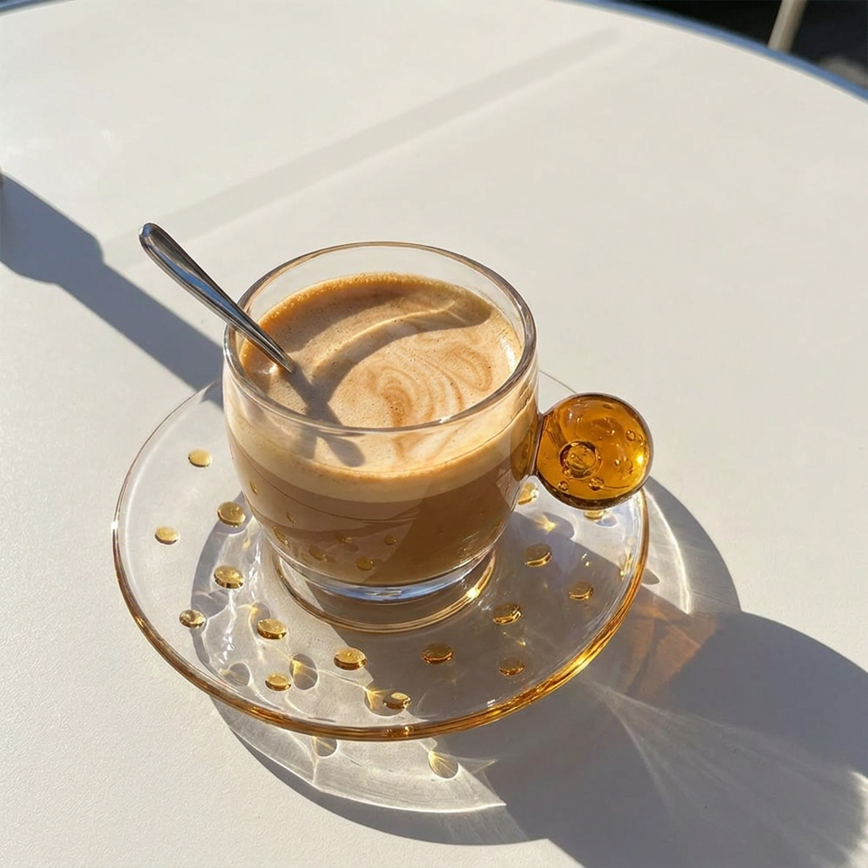 Jogo de 6 Xícaras de Café Esfera Vidro Âmbar Linha Sintonia 90ml