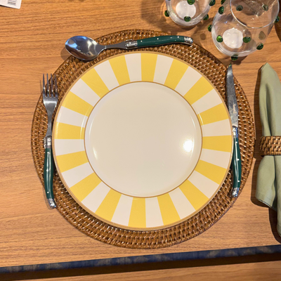 PRÉ-VENDA: Jogo 6 Pratos Rasos Cerâmica Stripe Amarelo 29cm Alleanza
