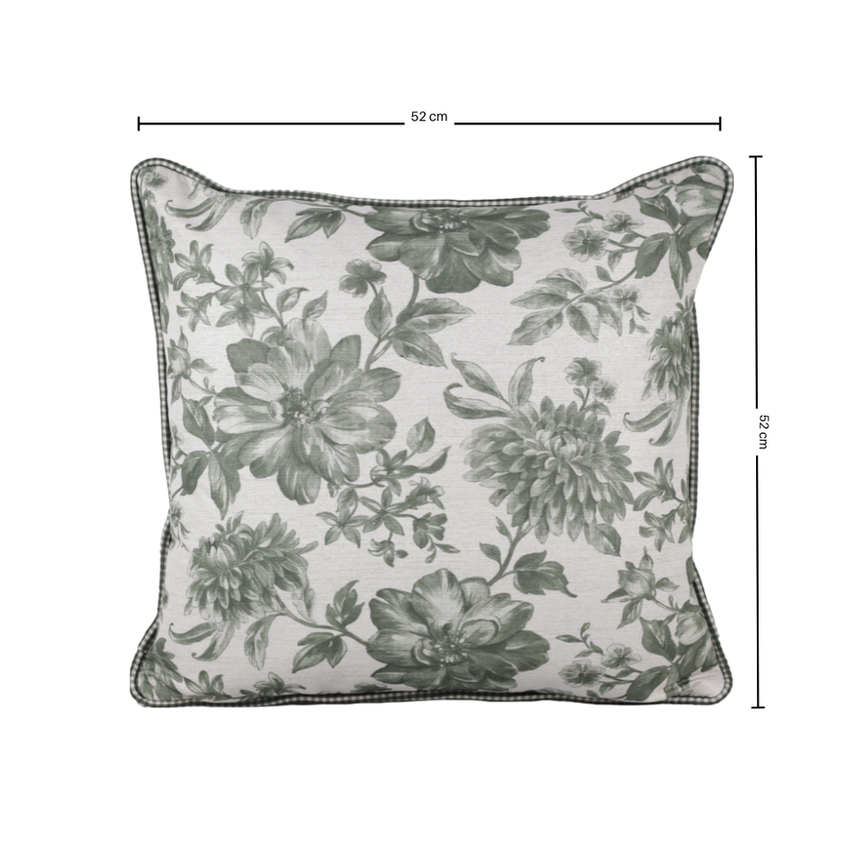 Almofada Linho 52X52 Estampa Floral Verde Com Cordão