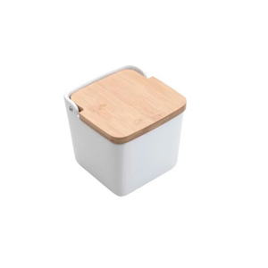 Saleiro de Mesa Cerâmica com Tampa Madeira e Colher Bianco 12cm