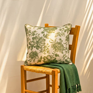 Almofada Linho 52X52 Estampa Floral Verde Com Cordão