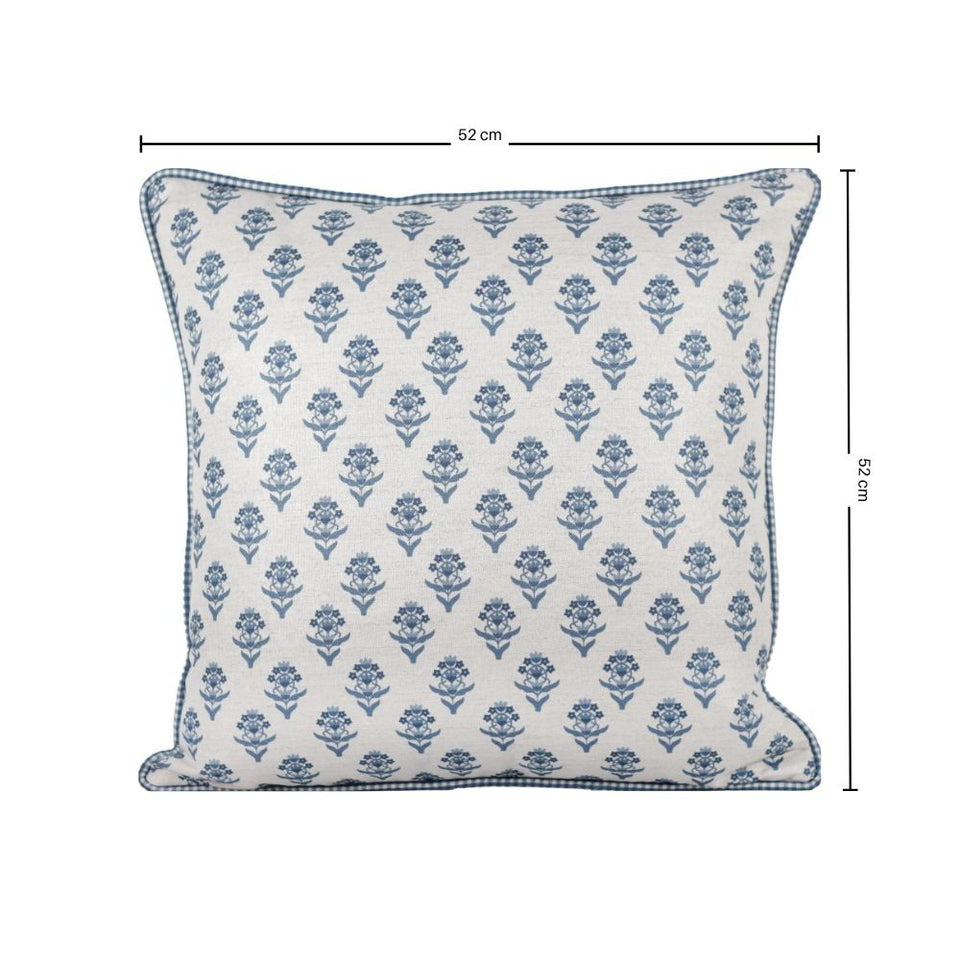Almofada Linho 52X52 Estampa Botânico Azul Com Cordão