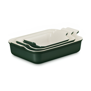 Conjunto 3 Travessas Retangulares Cerâmica Heritage Foret Le Creuset