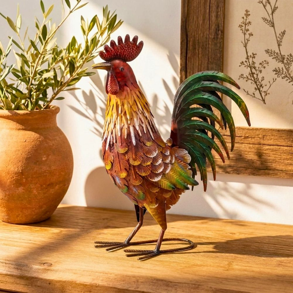 Galo Escultura Metal Linha Rancho 33x43