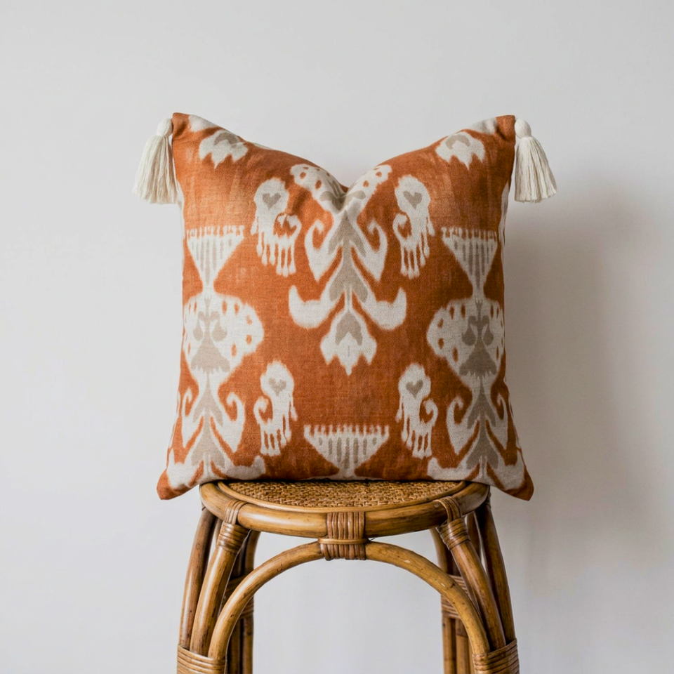 Almofada Linho 52X52 Ikat Terracota Tassel