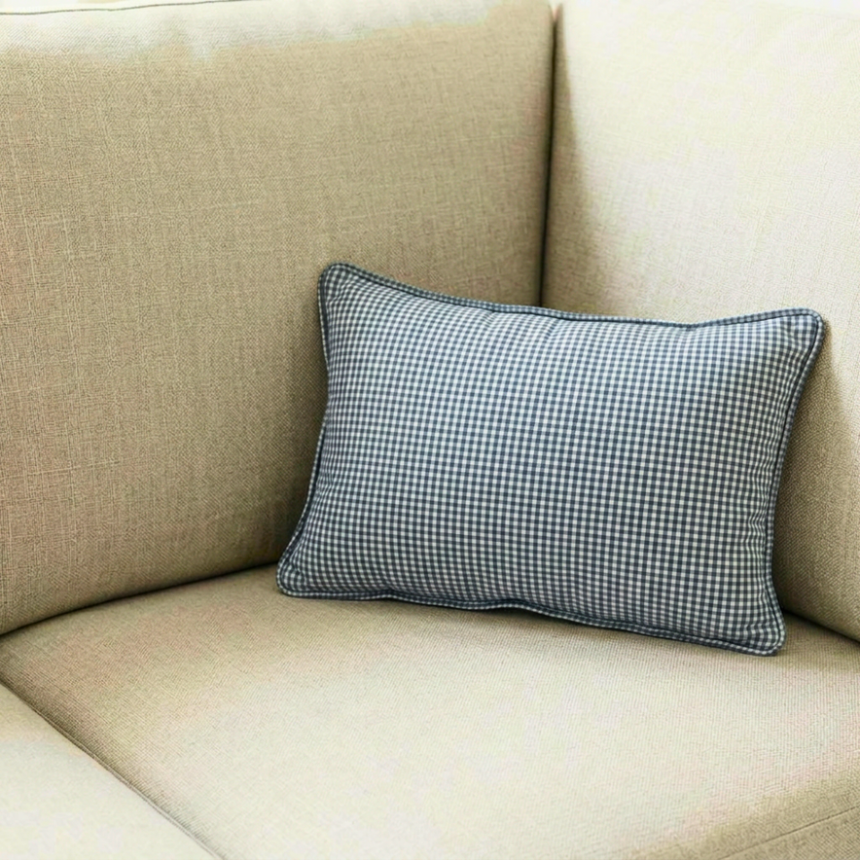 Almofada Linho 35X58 Estampa Dupla Face Azul Com Cordão