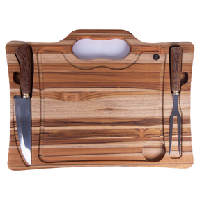 Kit Churrasco Tabua Faca e Garfo Artesanal Premium Carve & Co