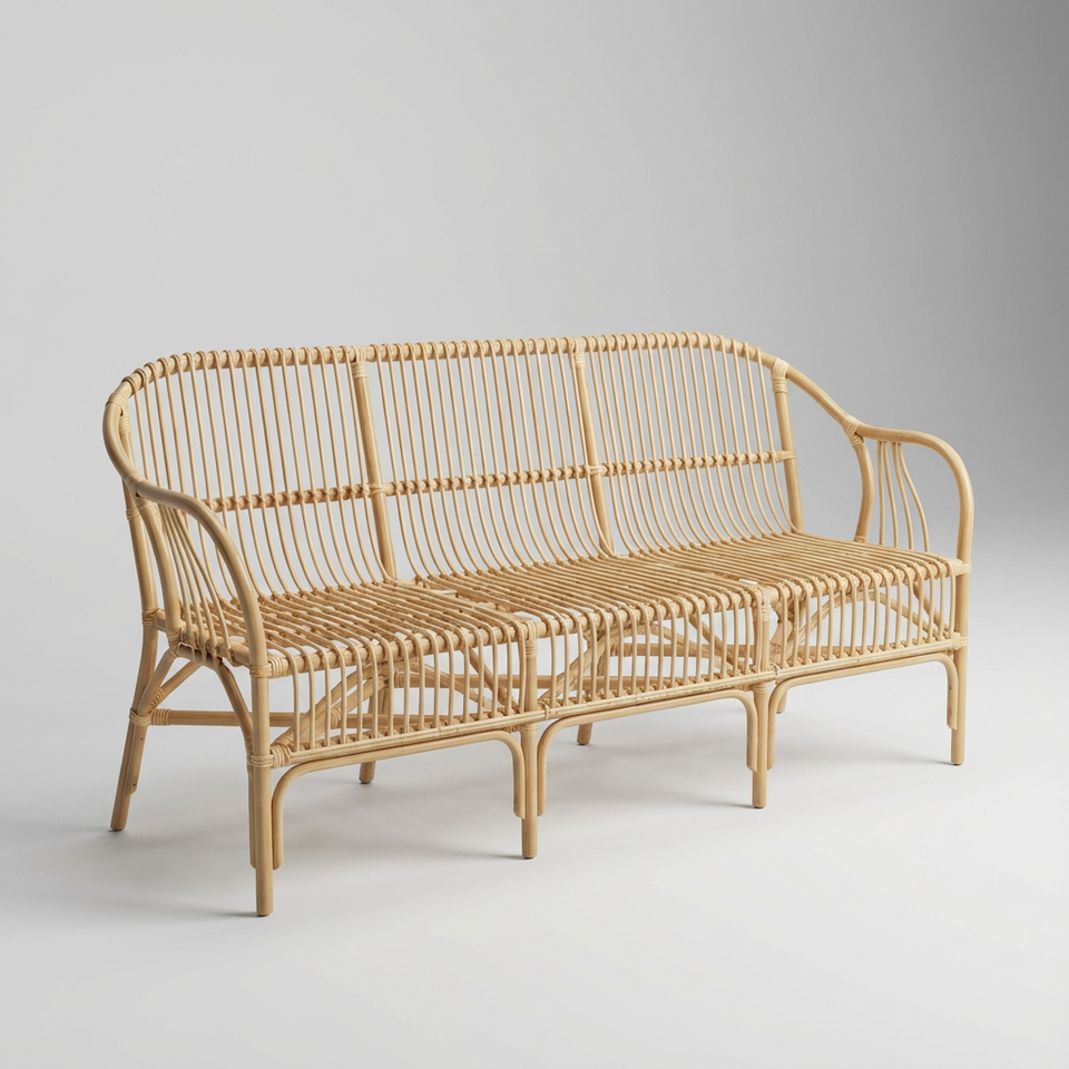 Sofá 3 Lugares Core Rattan Trançado Bahali 180x61x84cm