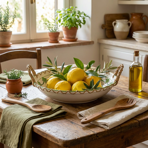 Travessa Redonda Funda Cerâmica com Alça em Junco Alcachofra Provençal