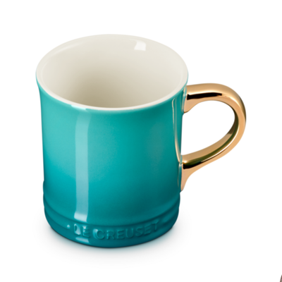Caneca Seattle Cerâmica Bleu Riviera Alça Dourada 400ml Le Creuset