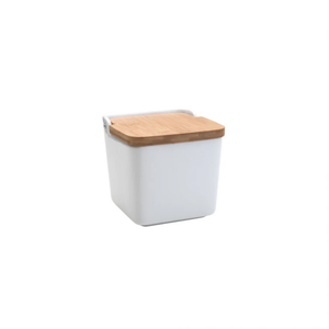 Saleiro de Mesa Cerâmica com Tampa Madeira e Colher Bianco 12cm