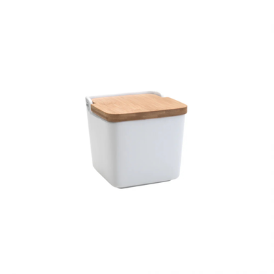 Saleiro de Mesa Cerâmica com Tampa Madeira e Colher Bianco 12cm