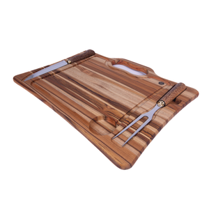 Kit Churrasco Tabua Faca e Garfo Artesanal Premium Carve & Co