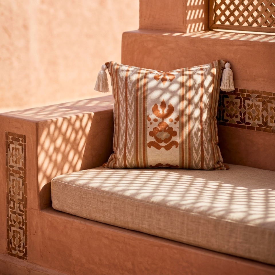 Almofada Linho 52X52 Ikat Off White Tassel