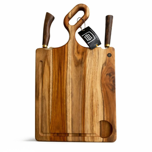 Tabua Churrasco Faca Garfo Embutida Teca Artesanal Carve & Co