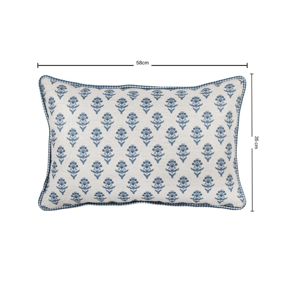 Almofada Linho 35X58 Estampa Dupla Face Azul Com Cordão