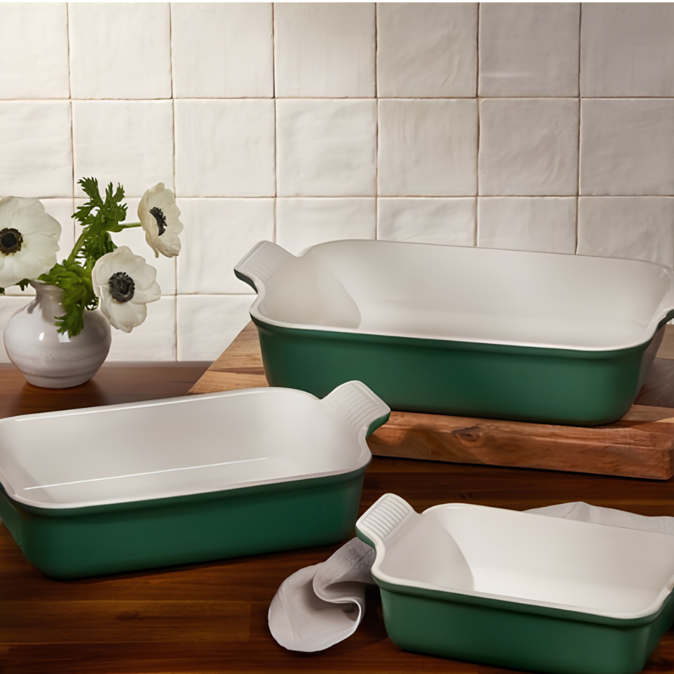 Conjunto 3 Travessas Retangulares Cerâmica Heritage Foret Le Creuset
