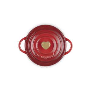 Mini Cocotte Cerâmica Vermelho com Pegador Coração Dourado Le Creuset