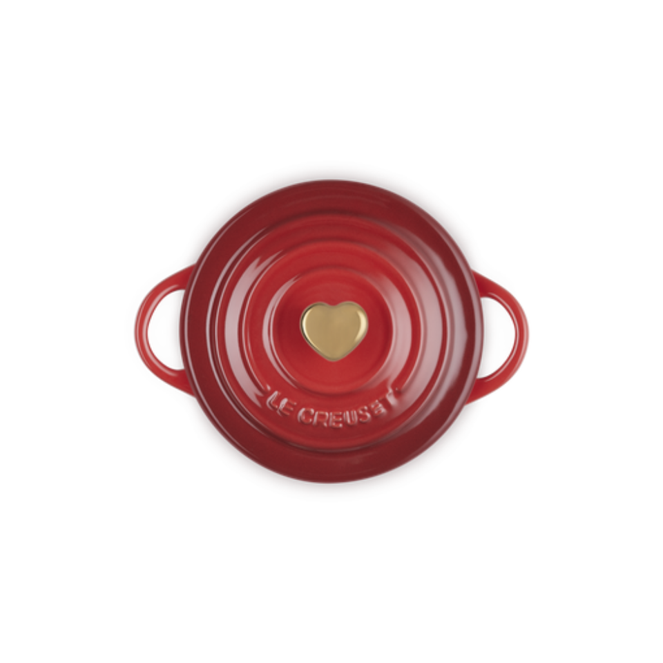 Mini Cocotte Cerâmica Vermelho com Pegador Coração Dourado Le Creuset