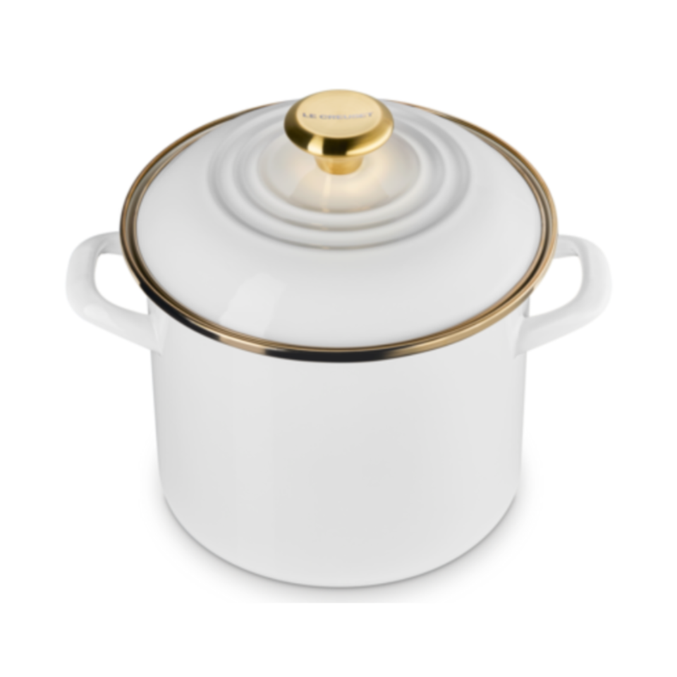 PRÉ-VENDA: Stockpot Aço Esmaltado Branco Pegador Dourado 5,7L 20cm Le Creuset