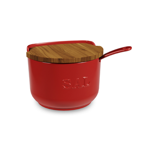 PRÉ-VENDA: Saleiro com Colher e Tampa em Madeira 500g Vermelho
