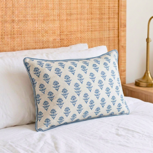 Almofada Linho 35X58 Estampa Dupla Face Azul Com Cordão