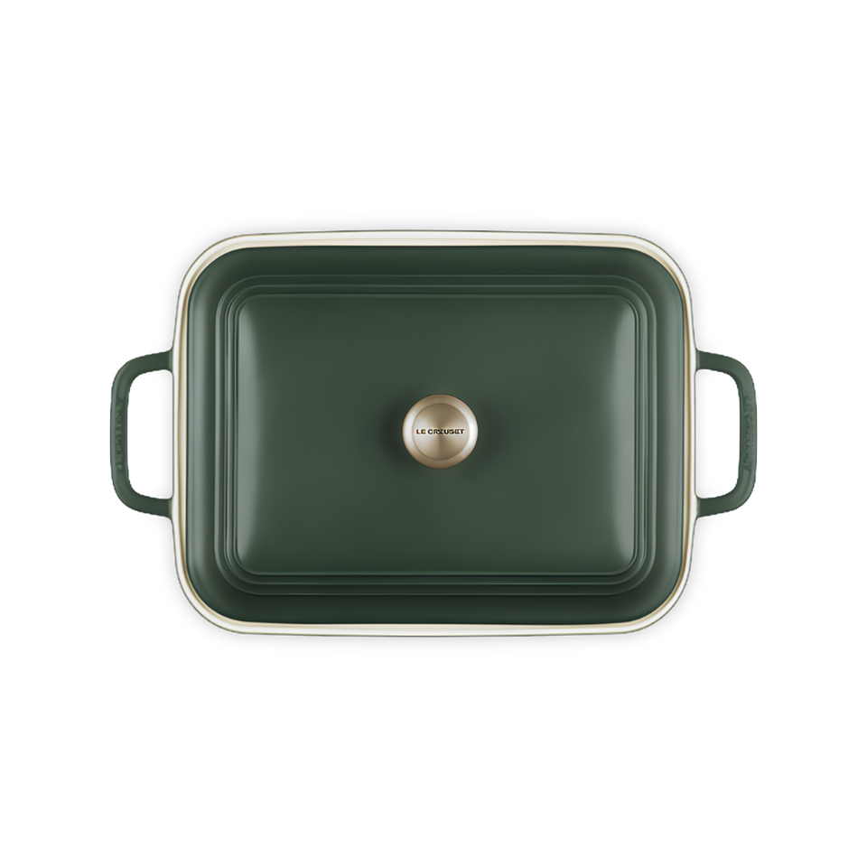 PRÉ-VENDA: Travessa Retangular Cerâmica Com Tampa San Fran Foret 31cm Le Creuset