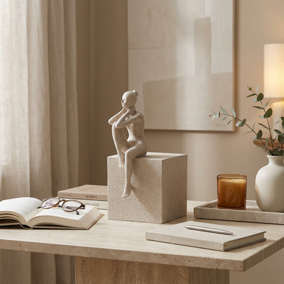 Escultura Mulher em Poliresina Areia Reflexão Mart 20,5x10x12,5cm