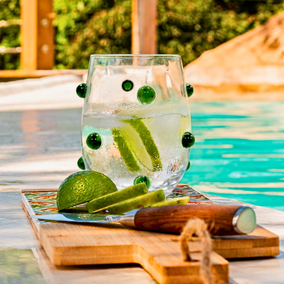Jogo de 6 Copos Baixos Vidro Dots Verde 525ml