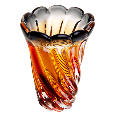 Vaso de Vidro Italy Murano Âmbar e Cinza 19x26cm