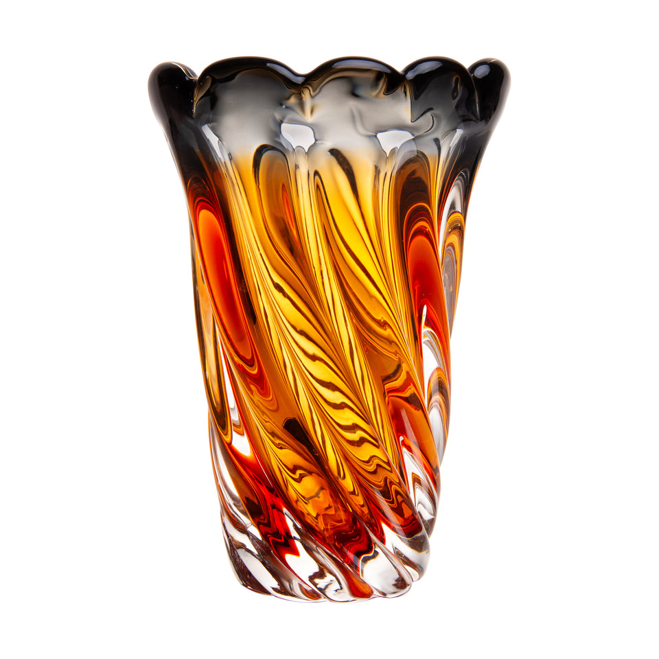 Vaso de Vidro Italy Murano Âmbar e Cinza 19x26cm
