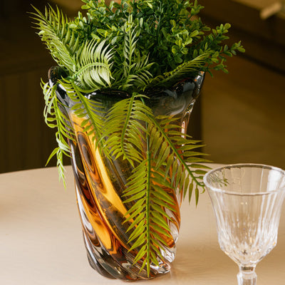 Vaso de Vidro Italy Murano Âmbar e Cinza 19x26cm