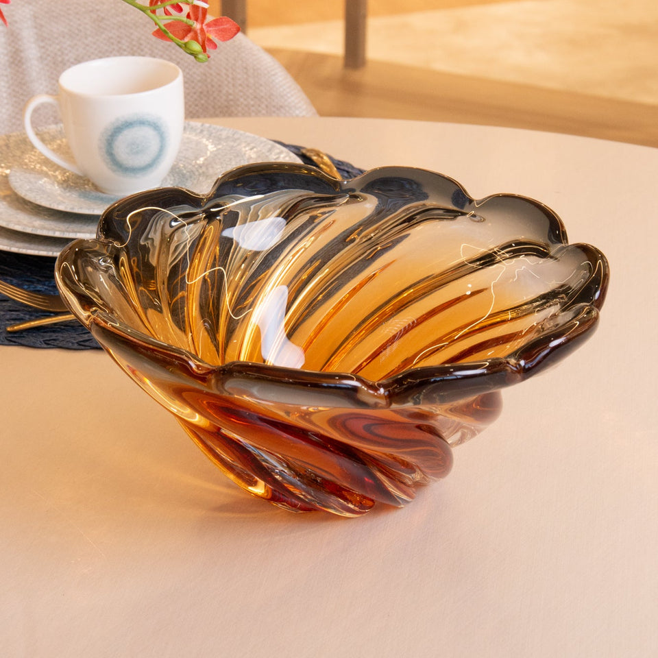 Centro de Mesa Decorativo Vidro Italy Âmbar e Cinza 26x11cm