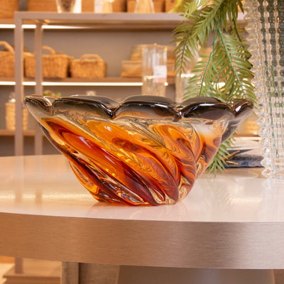 Centro de Mesa Decorativo Vidro Italy Âmbar e Cinza 26x11cm