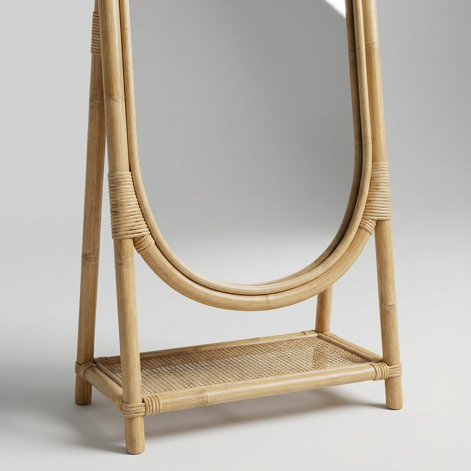 Espelho de Chão Moldura Mandola Rattan Bahali 55x50x160cm