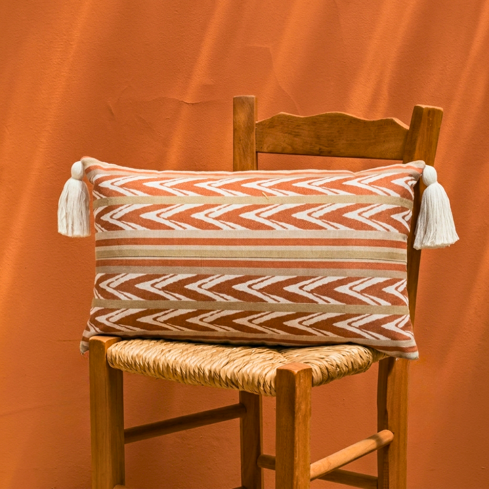 Almofada Linho 35X58 Ikat Terracota Tassel