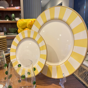 PRÉ-VENDA: Jogo 6 Pratos Rasos Cerâmica Stripe Amarelo 29cm Alleanza