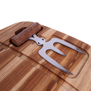Kit Churrasco Tabua Garfo Trinchante Teca Artesanal Carve & Co