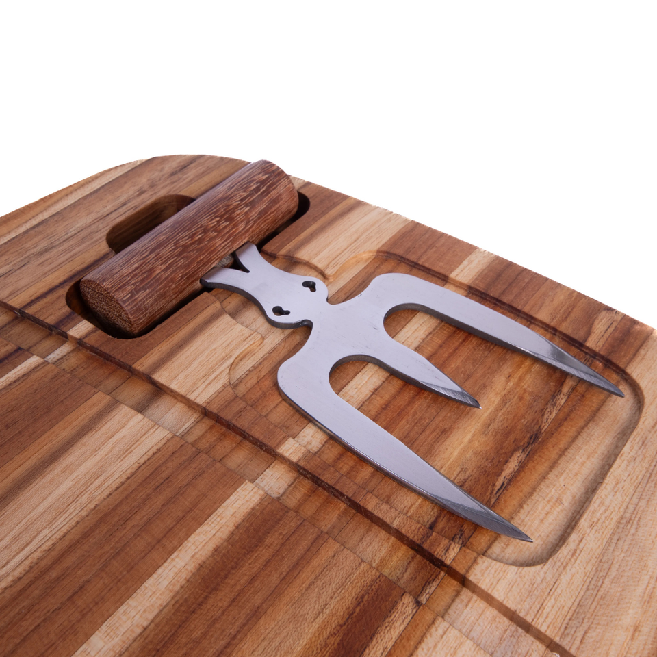 Kit Churrasco Tabua Garfo Trinchante Teca Artesanal Carve & Co