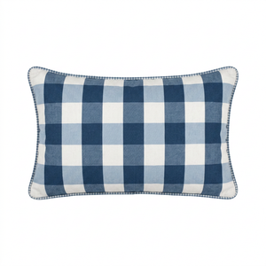 Almofada Linho 35X58 Estampa Dupla Face Azul Xadrez Grande Cordão