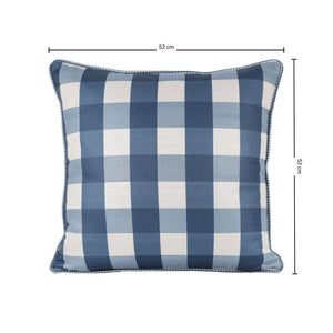 Almofada Linho 52X52 Estampa Xadrez Grande Azul Com Cordão