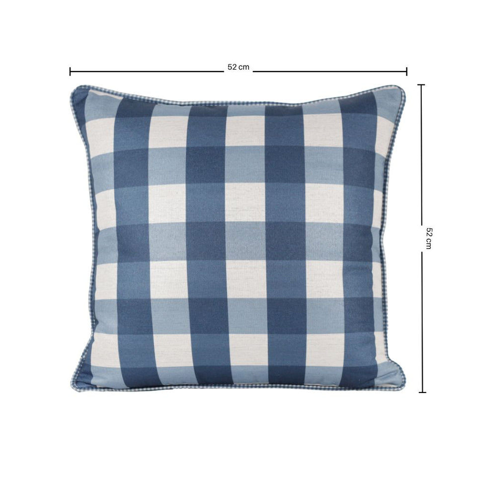 Almofada Linho 52X52 Estampa Xadrez Grande Azul Com Cordão