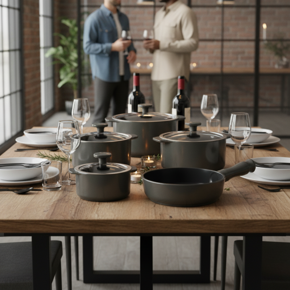 PRÉ-VENDA: Jogo de Panelas Cerâmica Slim 5 Peças Onyx Gray