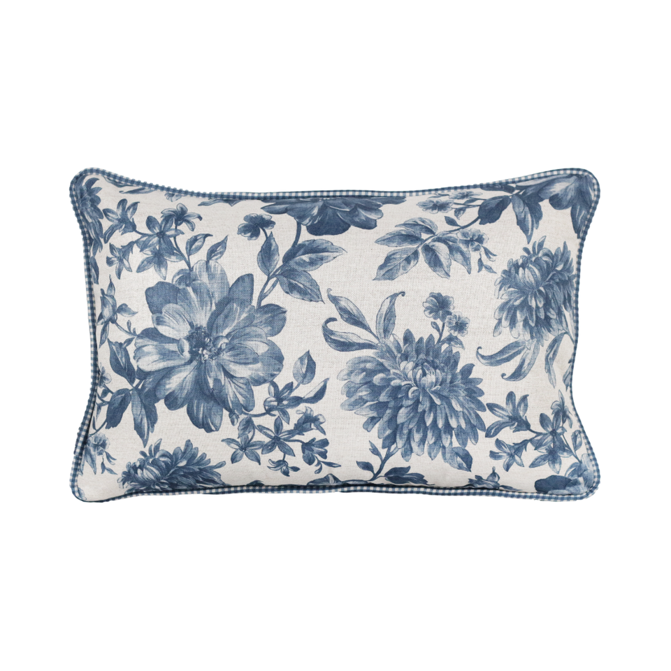 Almofada Linho 35X58 Estampa Dupla Face Azul Xadrez Grande Cordão